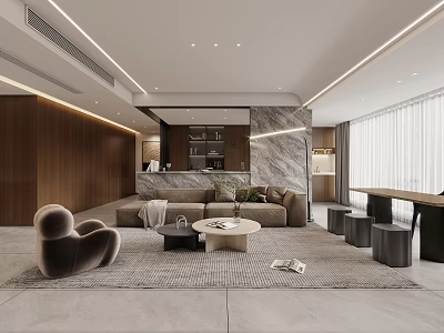 Modern Living Room Interior With Neutral Sofa Accent Chair And Rug 3d model