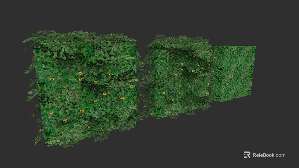 Lush Green Shrubs with Yellow Flowers and Square Shaped Foliage Design 3d model 