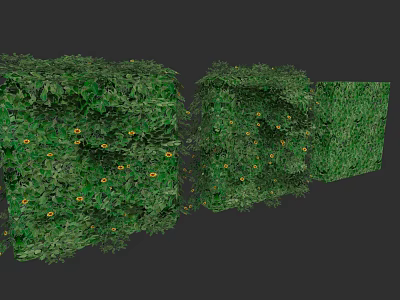 Lush Green Shrubs with Yellow Flowers and Square Shaped Foliage Design 3d model