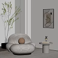 Modern Minimalist Single Sofa With Striped Fabric Round Side Table And Abstract Wall Art 3d model