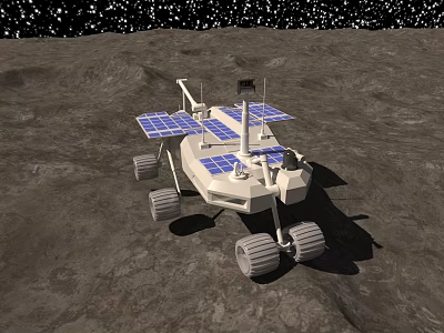 Advanced Lunar Rover Industrial Exploration Equipment With Solar Panels And Wheels On Lunar Surface 3d model