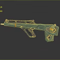Futuristic Green And Orange Weapon Featuring Sleek Mechanical Structure And Advanced Design 3d model