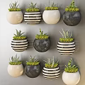 Wall Mounted Black And White Striped Potted Green Plants For Home Decor