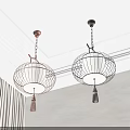 Cage Shaped Pendant Lights Brown Black Metal Frame With Tassel Decoration For Interior Ceiling Design