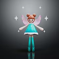 Doll With Brown Hair Pigtails Blue Dress Pink Wings And White Stars On Dark Background
