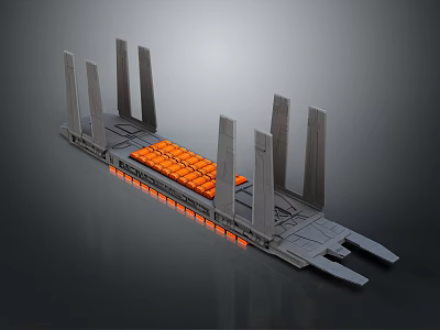 Industrial Station Structure With Tall Gray Pillars And Orange Platform Sections 3d model