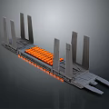 Industrial Station Structure With Tall Gray Pillars And Orange Platform Sections