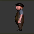 Chubby Cartoon Character In Black Cap With Red Nose Green Leaf Blue Shirt Overalls