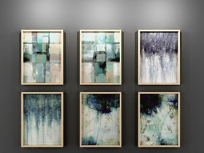 Abstract Paintings With Geometric Patterns And Dripping Effects In Pastel Dark Tones For Wall Decor 3d model