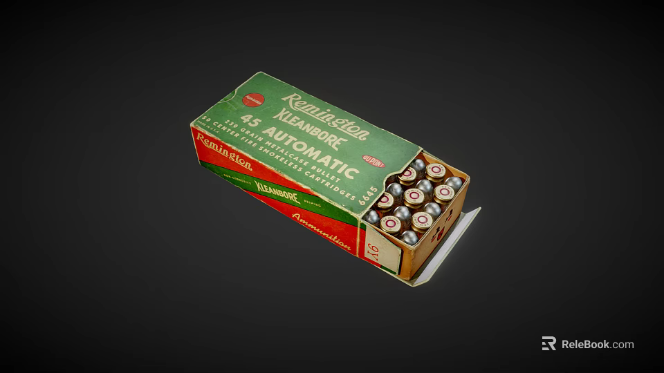 Vintage Kleanbore 45 Automatic Cartridge Box Open With Ammunition Rounds 3d model 