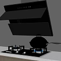Modern Kitchen Cookware With Black Range Hood Gas Stove And Stainless Steel Wok