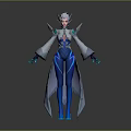 Game Movie Character Elf Like In Blue Silver Outfit With Glowing Accents And Armored Shoulders