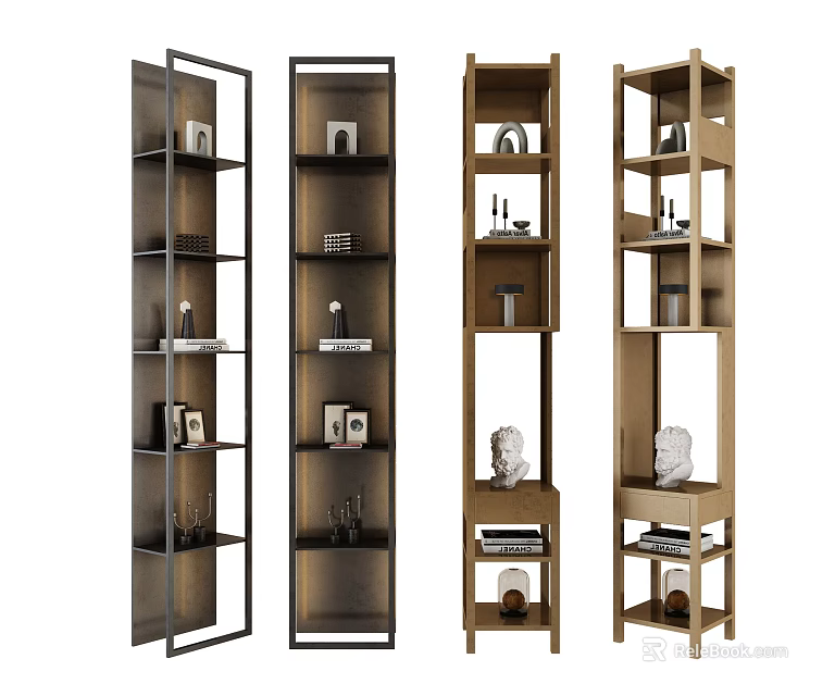 Stylish Console Table And Side Cabinet Designs With Shelves And Decorative Items 3d model