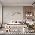 Cozy Kids Room Interior With Bed Hanging Lights Toy Shelf Desk Chair And Stuffed Toys