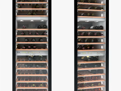 Modern Double Door Wine Cooler With Glass Door And Red Wine Bottles 3d model