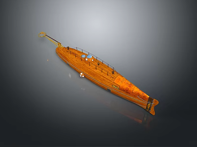 Handcrafted Vintage Wooden Boat Model With Detailed Deck And Railings 3d model