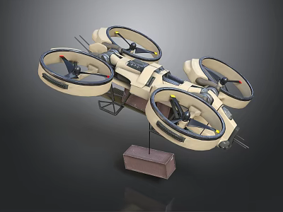 Detailed Quadcopter Drone Equipment With Four Propellers Frame And Display Stand 3d model