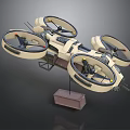 Detailed Quadcopter Drone Equipment With Four Propellers Frame And Display Stand