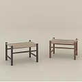 Two Minimalist Stools With Woven Seats And Different Colored Black Brown Legs