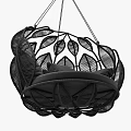 Black Woven Hanging Chair With Leaf Design And Black Pillows Cushion