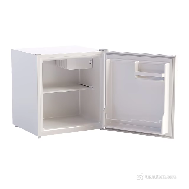 White Mini Refrigerator With Open Door And Interior Storage Shelves Compartments 3d model 