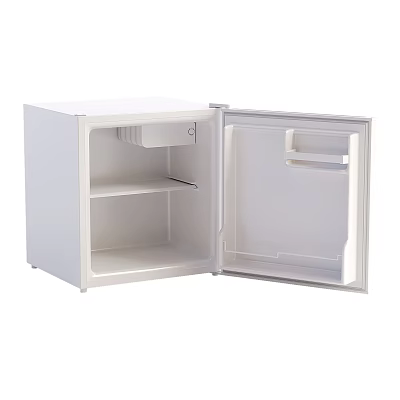 White Mini Refrigerator With Open Door And Interior Storage Shelves Compartments 3d model