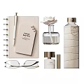 Minimalist Decorative Ornament Set With White Flower Clear Glass Vase Storage Case Notebook And Eyeglasses