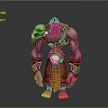 Purple Skinned Fantasy Creature Character With Red Hair Skull Decorations Arm Bracers And Orange Garment