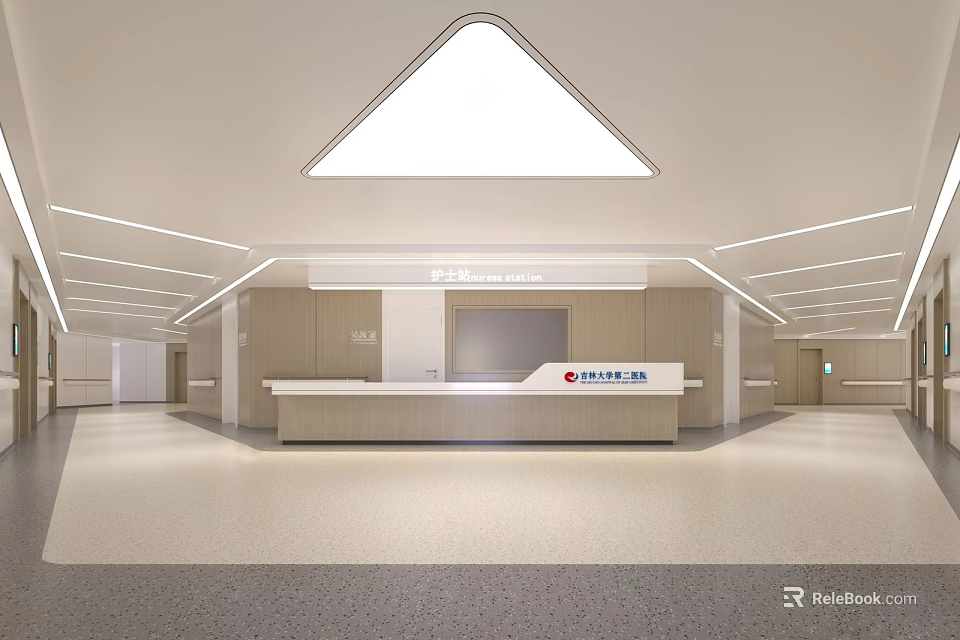 Modern China Construction Bank Lobby Interior With Front Desk And Lighting 3d model 