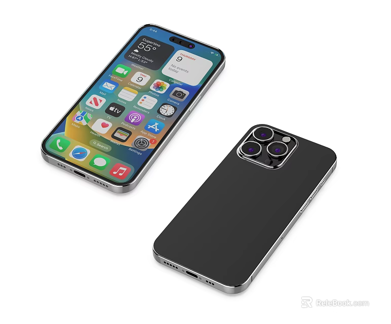 Smartphone Front Screen Display With App Icons And Back Multiple Camera Black Case Design 3d model 