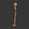 Ancient Style Carved Wooden Human Figure Sculpture With Textured Surface And Artistic Details