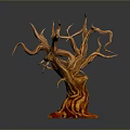 Unique Dead Tree With Twisted Branches And Reddish Brown Trunk Against Gray Background With Reflection 3d model