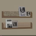 Wall Mounted Brown Bookshelves With Decorative Pattern And Stacked Books Magazines