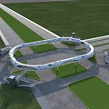 Modern Circular Bridge Design In Green Landscape With Pathways And Staircases 3d model