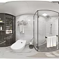 Modern Luxury Bathroom Interior Design With Marble Tiles Smart Toilet And Glass Shower Enclosure
