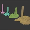 Different Shaped Wooden Pillars With Stone Bases Natural Rustic Texture Decorative Art