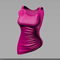 Stylish Pink Sleeveless Top With Ruched Design And Flower Decoration For Women