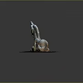 Artistic Reclining Unicorn Metal Sculpture Carving On Wooden Base