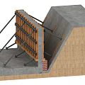 Hardware Tools for Construction Wall Support with Metal Scaffolding and Wooden Planks