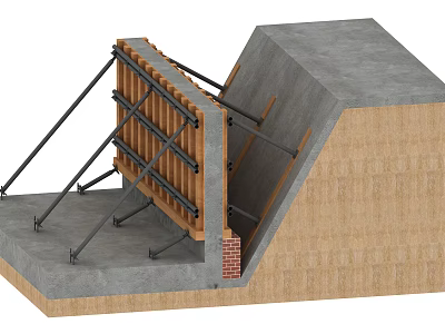 Hardware Tools for Construction Wall Support with Metal Scaffolding and Wooden Planks 3d model