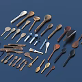 Diverse Utensil Set With Various Shapes Sizes Wooden Metal Cutlery Pieces