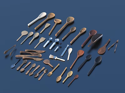 Diverse Utensil Set With Various Shapes Sizes Wooden Metal Cutlery Pieces 3d model
