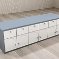 Stylish Decorative Cabinet Featuring Gray Top White Drawers Doors and Round Metal Handles