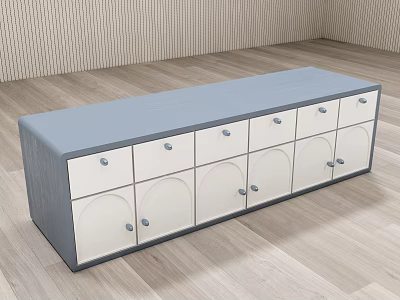 Stylish Decorative Cabinet Featuring Gray Top White Drawers Doors and Round Metal Handles 3d model