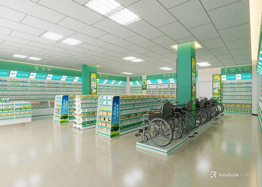 Spacious Medical Specialty Store With Wheelchairs Shelves And Product Displays 3d model 