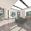 Modern Bank Interior With Spacious Lobby Digital Screens Comfortable Seats And Green Plants