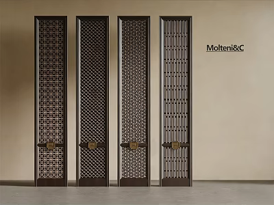 Chinese Style Wooden Room Dividers With Intricate Lattice Patterns And Dark Brown Finish 3d model