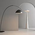 Modern Black Curved and White Cone shaped Floor Lamps With Gray Wall Archway Interior Design