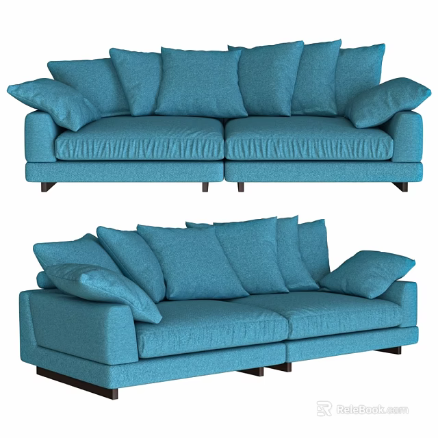Blue Fabric Two Seater Sofa With Modern Design And Comfortable Cushions 3d model