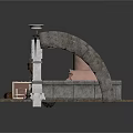 Vintage Building Model with Arched Structure Metal Framework and Stone Wall Texture 3d model